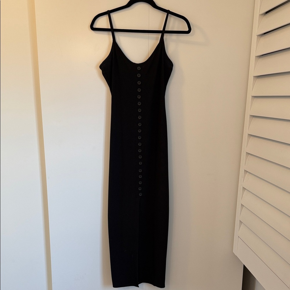 Black Ribbed Midi Dress